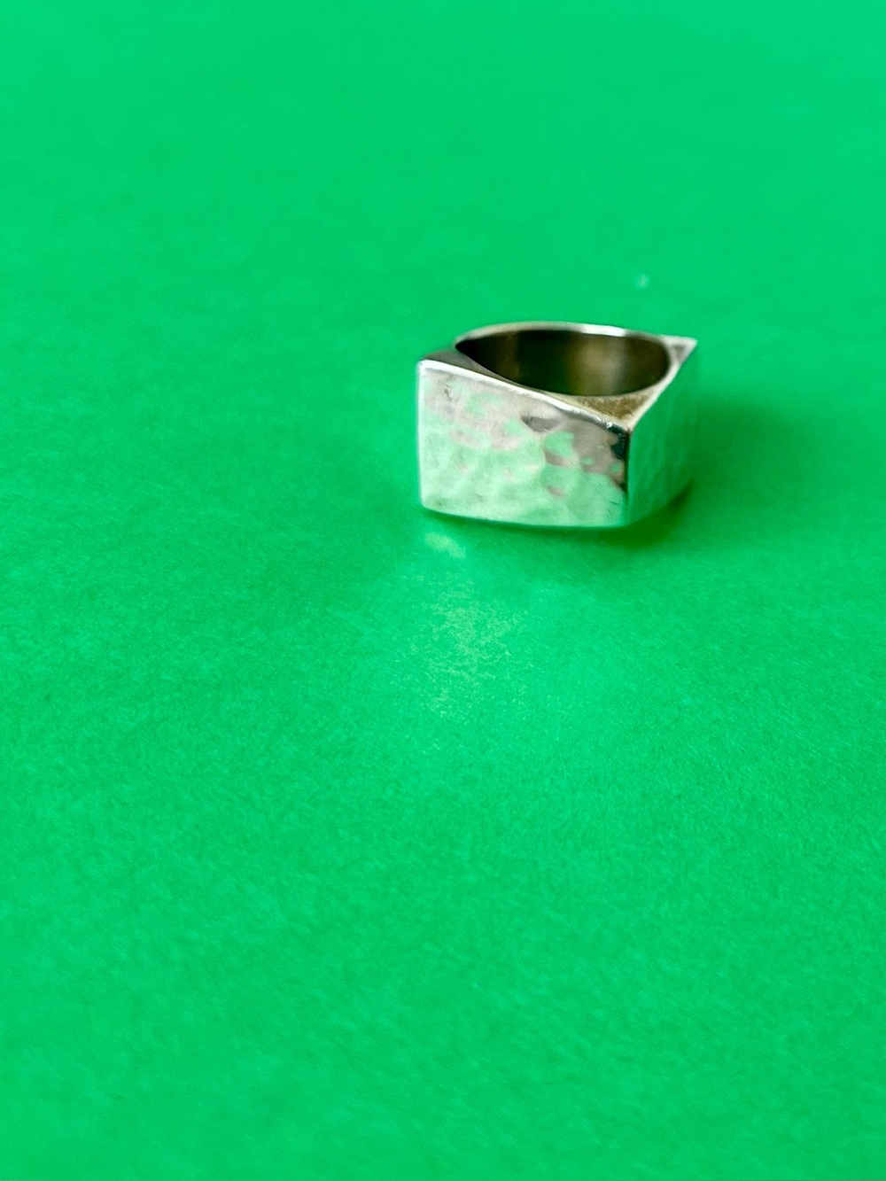 Wide Hammered Sterling Silver Modern Square Statement Ring, Heavy Offset Band